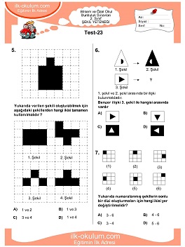 ilkokul 1. Sınıf Bilsem Zeka Testi 